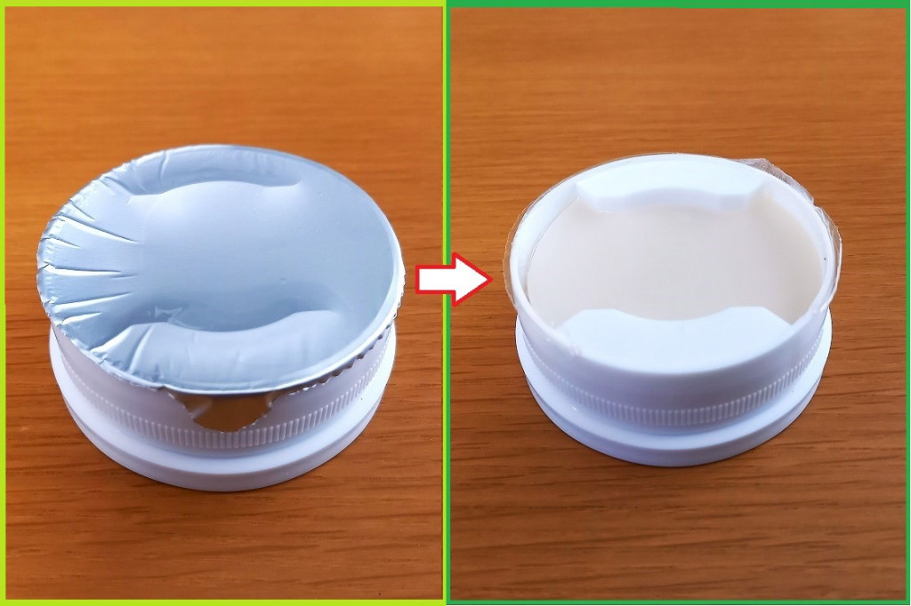 除菌ライフのアルミフタを外す