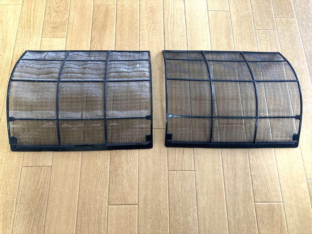 エアコンフィルターのお掃除ビフォーアフター