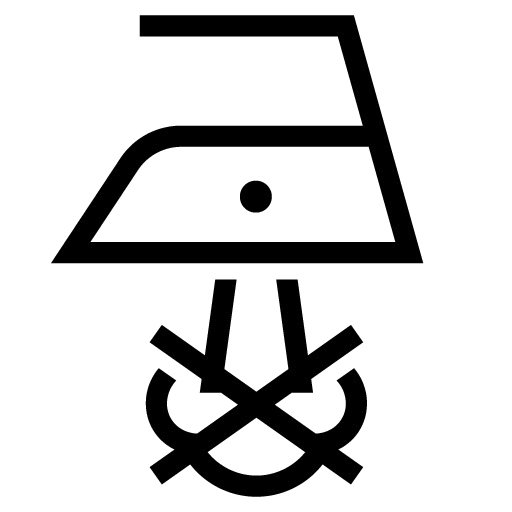 洗濯マーク_アイロンのイラストのなかに1つの点があり、下から噴出する上記に対してバツが記載されている